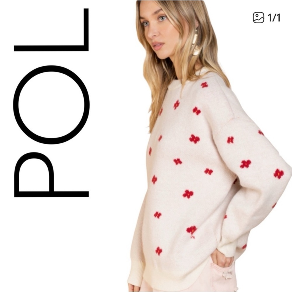 POL Cream Sweater with Red Floral Accents - Picture 7 of 7